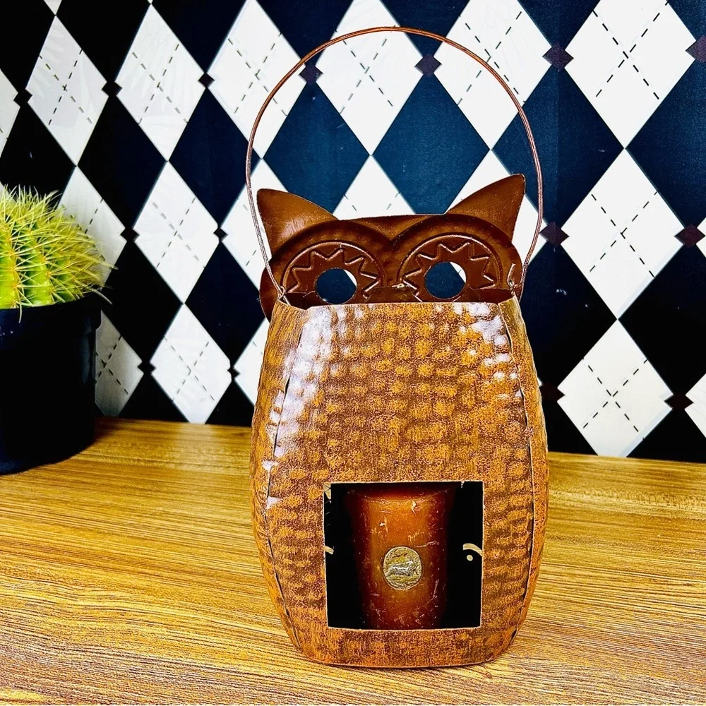 Large Owl Candle Lantern‎ Metal Vintage Sculptural Candle Holder Décor